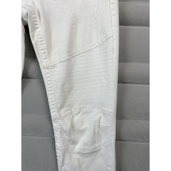 True Religion Women 27 Jeans World Tour Moto White Biker Ribbed Knee Stretch Y2K - Picture 4 of 14